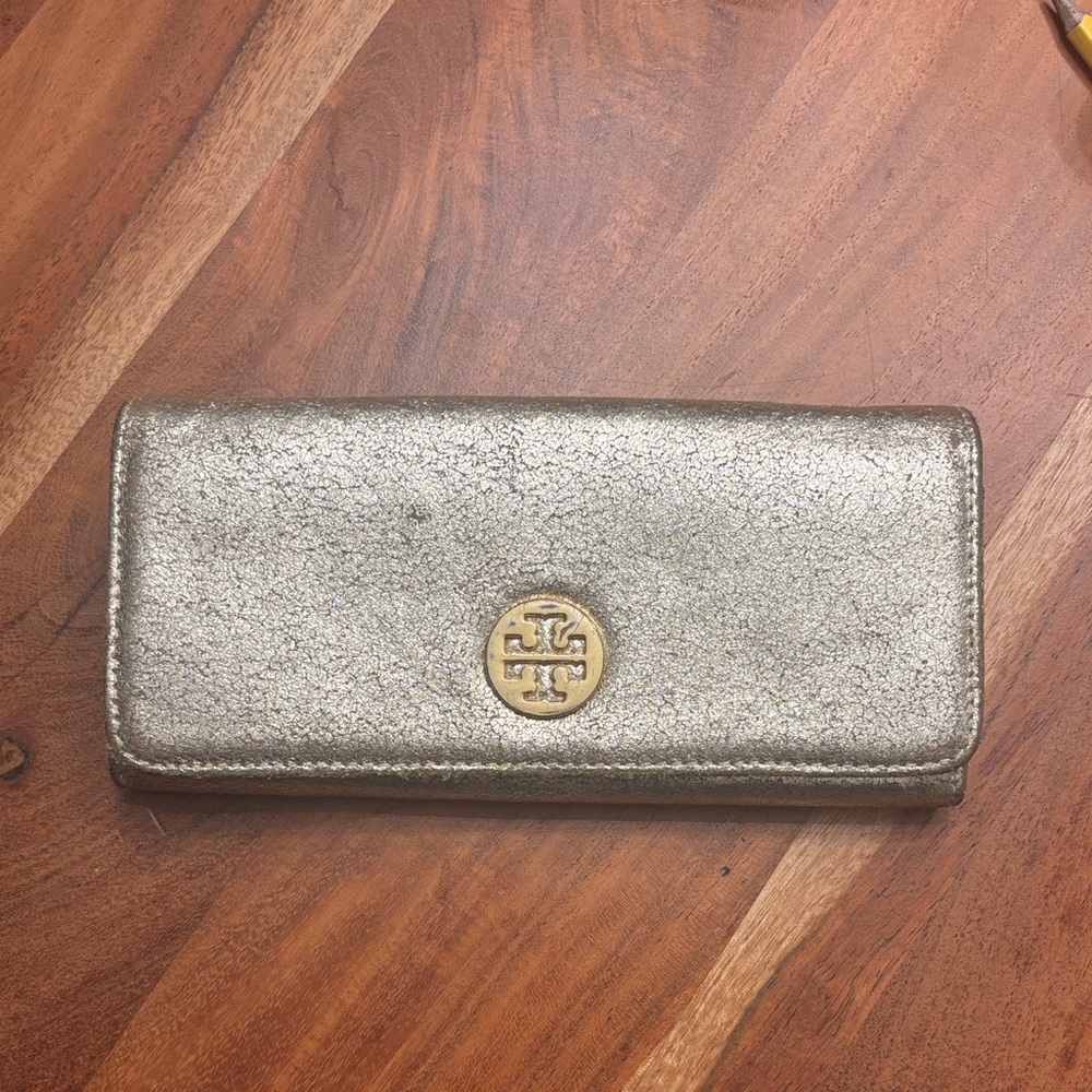 Tory Burch Metallic Wallet with Gold Logo